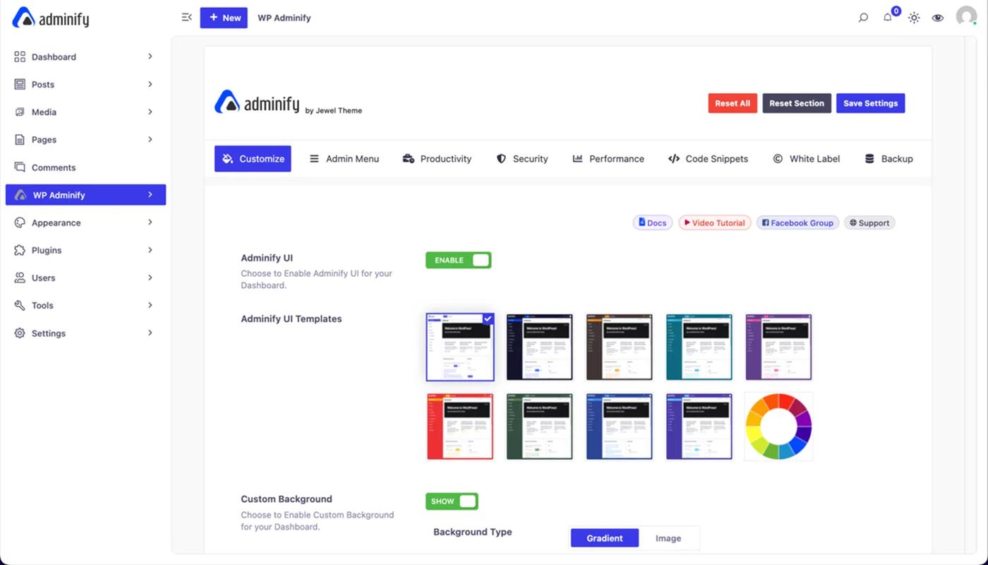 WP Adminify UI Customization in WordPress Dashboard