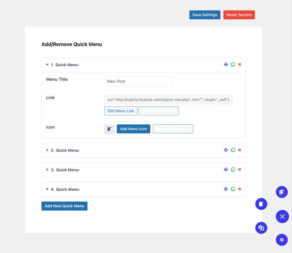 Quick Admin menu in WordPress Dashboard